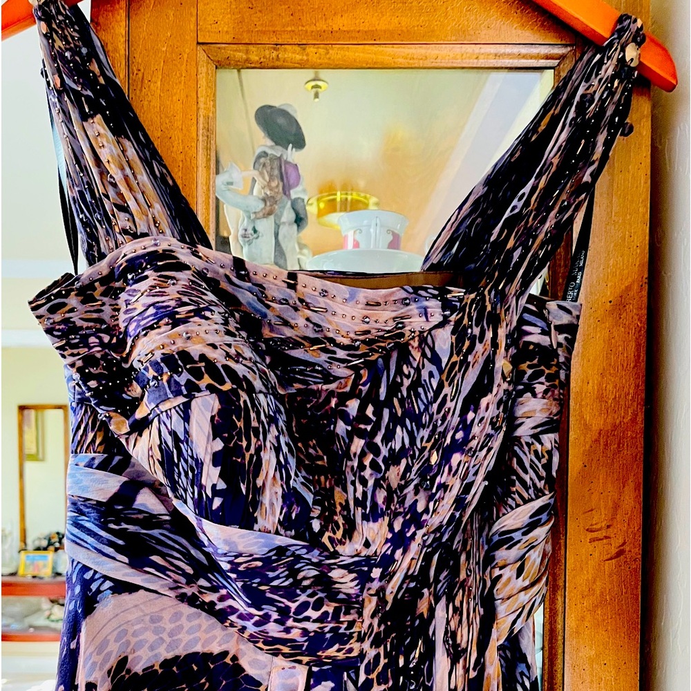 Rare Alberto Makali Silk geometric abstract print cocktail dress size 10